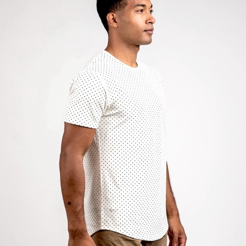 BYLT Drop Cut‎ Short Sleeve Lux Polka Dot White Tee Stretch Athletic Men's SZ XL